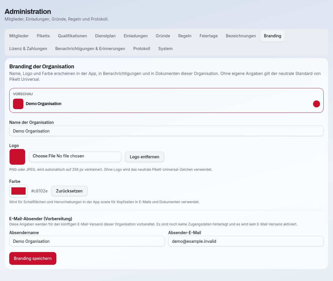 Branding – anonymisierte Testansicht